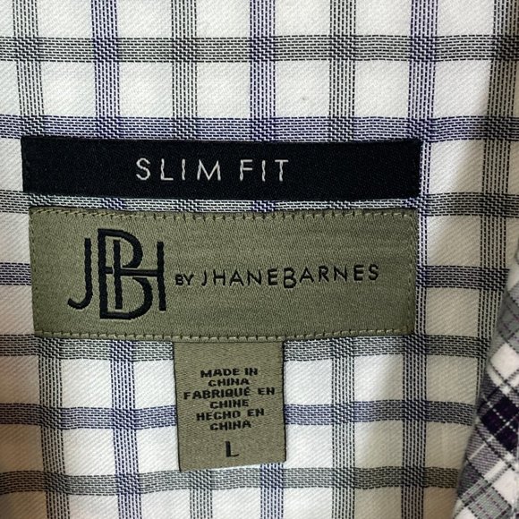 JHane Barnes JHB Men's button up cotton gray blue white shirt plaid slim fit L - Picture 5 of 13